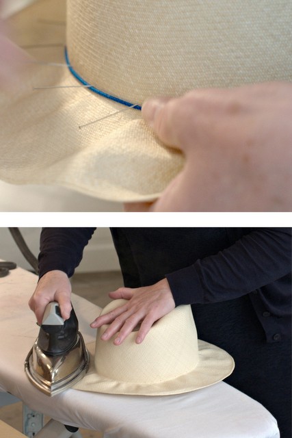 I Express vidne Hand blocking and finishing a Panama hat -