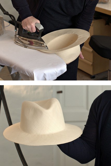 blocking finishing a Panama hat -